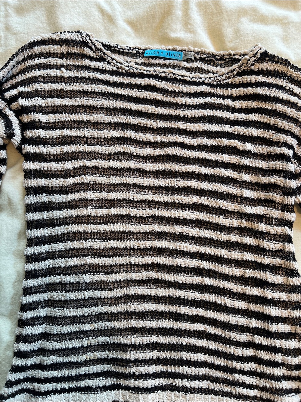 Alice + Olivia Black and White Striped Crew Sweater